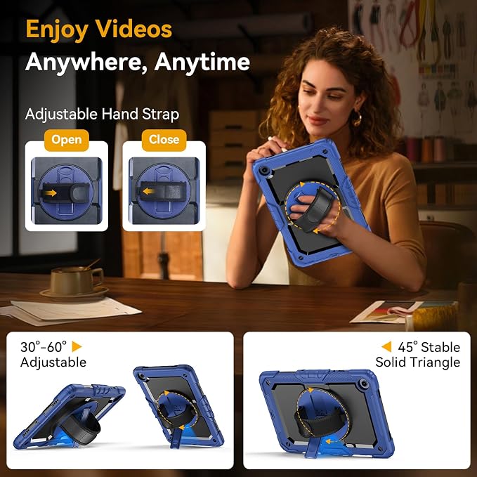 Case for Samsung Galaxy Tab A11+ Plus 11 Inch Ubearkk for Galaxy Tab A9+ Plus Case Full-Body Drop Protection Cover with Screen Protector 360° Rotating Stand and Hand/Shoulder StrapBrightblue