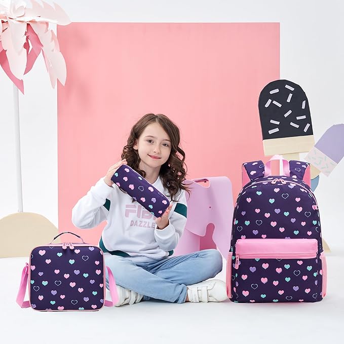 Backpack for Girls Backpack for School 8-10 Kids Backpacks with Lunch Box Schoolbag for Kids with Pencil Case