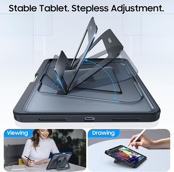 Fintie Shockproof Case for iPad (A16) 11th Gen 11-in iPad 10th Gen 10.9 | Slim Frosted Hard Back Cover Multi-Angle Viewing Built-in Kickstand &amp Pencil Holder Anti-Scratch Black