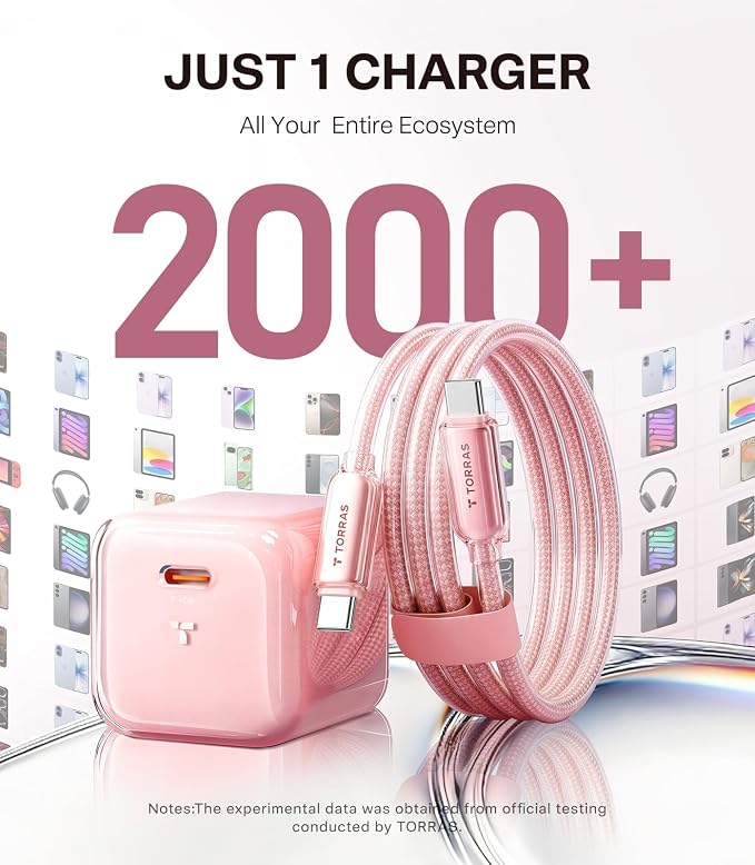 TORRAS IceNano 30W USB C Wall Charger Ultra Mini Foldable Fast Charger Block with Cooling Tech Compact Travel Wall Charger for iPhone 17/16/15 Samsung iPad Desert Gold (5.6ft Cable Included)