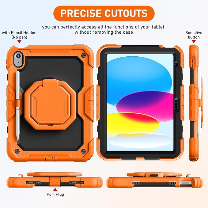 Case for iPad (A16) 11th/10th Generation 11/10.9 2025/2022 Black | Full-body Heavy Duty iPad A16 Case for Adults Kids with Screen Protector 360° Rotating Stand Shoulder Strap Pencil Holder
