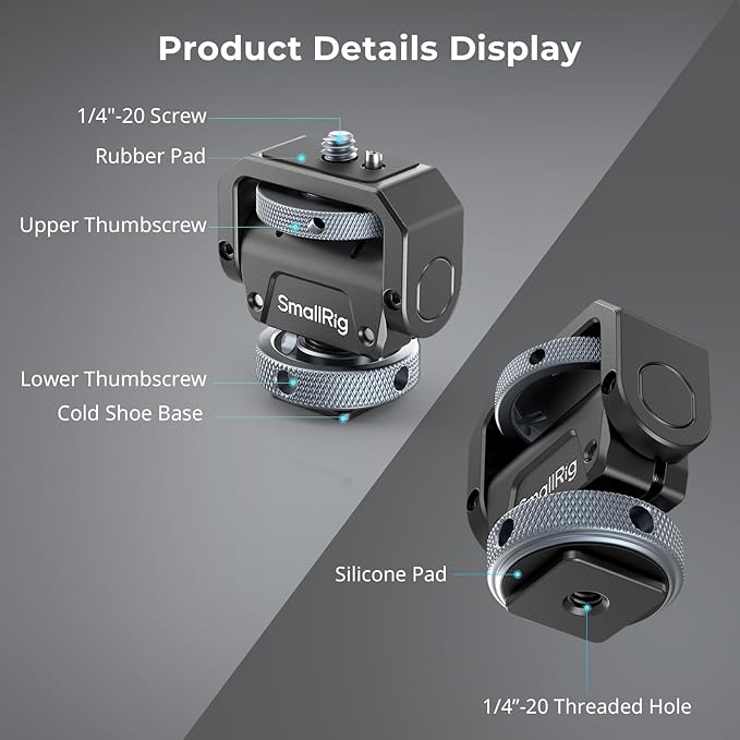 SmallRig Camera Monitor Mount Lite with Cold Shoe, Swivel 360° and Tilt 180° Holder for Field Monitor, LED, Flash and Video Shooting Photography Accessories, Max Load Capacity of 90° Tilt 3.2kg