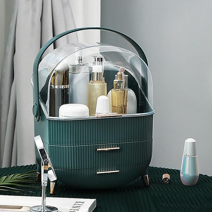 Ergocar Cosmetics Organizer Make Up Case Dustproof Cosmetic Storage Box, Cosmetics Skin Care Products Multi-Function Jewelry Organizer Case - green-1
