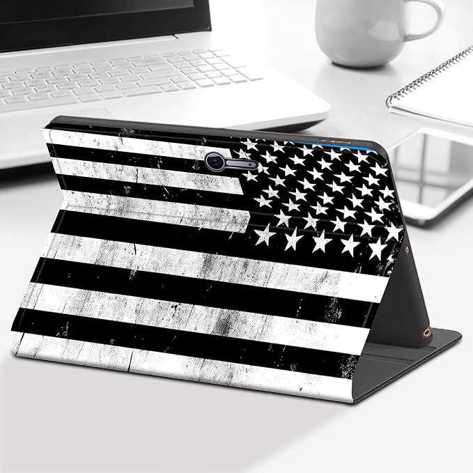Case for Microsoft Surface Go 4/3/2/1 (2023/2021/2020/2018)-Slim PU Leather Lightweight Adjustable Stand Smart CoverAmerican Flag