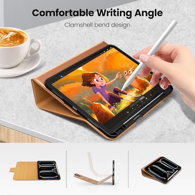 DTTO for iPad Pro 13 Inch Case M5/M4 2025/2024 Magnetic Clasp Multiple Angles Auto Wake/Sleep Premium Leather Business Folio Stand Smart Cover with Pencil Holder for iPad Pro 13 Blue