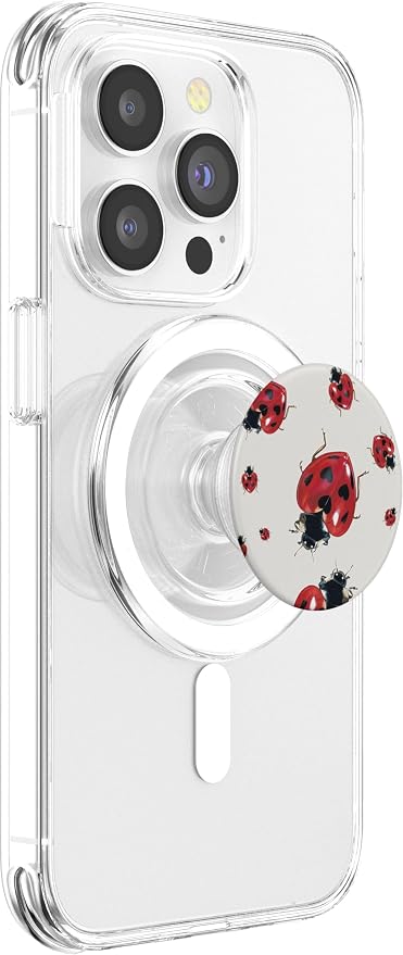 Red Heart Ladybug Illustration Print PopSockets PopWallet for MagSafe