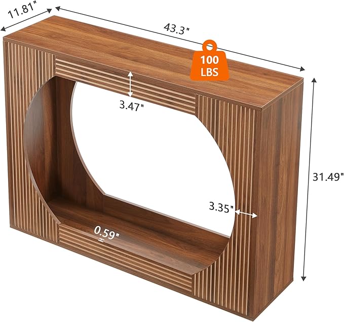 43.3" Console Table with Storage, 2-Tier Wooden Entryway Table with Carving Lines, Mid-Century Modern Accent Rectangular Sofa Table Behind Couch for Foyer, Entrance, Living Room, Hallway (Walnut)