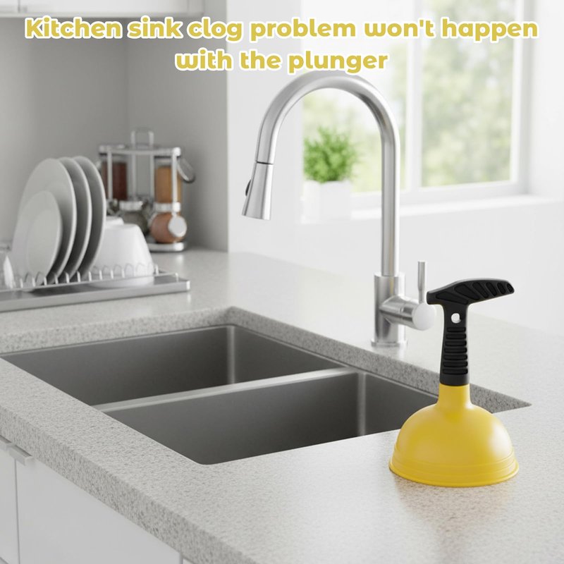 4 Pack Sink Plunger Set, Kitchen Sink Plunger and Bathroom Drain Unclogging Tools, Includes 2 Standard Plungers and 2 Drain Cleaners, Red and Yellow