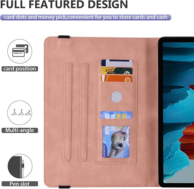Dteck Wallet Case for Galaxy Tab S10+/S9+/S7 FE/S8+/S7 Plus 12.4 Tablet Premium PU Leather Folding Stand Auto Wake/Sleep Pen Holder Case with Hummingbirds