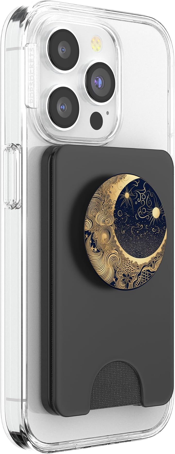 Golden Blue Crescent Moon Celestial Aesthetic Chic Boho PopSockets Adhesive PopGrip