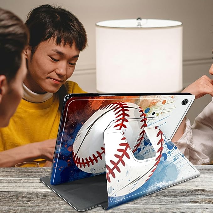 Case for Kindle Fire 7 Tablet (12th Generation 2022 Release) Baseball Theme 360 Degree Rotating Stand Protective Cover with Auto Sleep/Wake for Fire 7 2022 Tablet