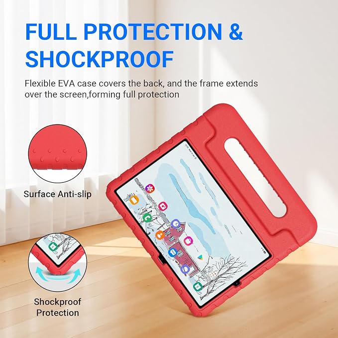 Kids Case for Samsung Galaxy Tab S6 Lite 10.4 Inch with S Pen Holder Black | Fits 2024/2020/2022 Released Shockproof EVA Lightweight Foldable Handle Stand Washable Kids-Friendly
