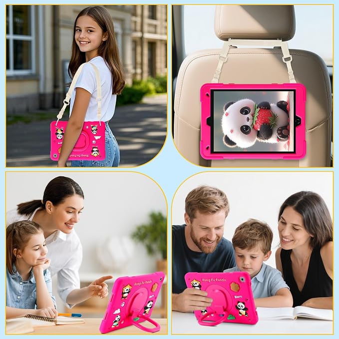 Case for iPad A16 11th Generation 11 Inch 2025 iPad 10th Generation 10.9 Inch 2022 Silicone 3D Panda Design Kids Case Heavy Duty Protection with Kickstand/Pencil Holder/Strap