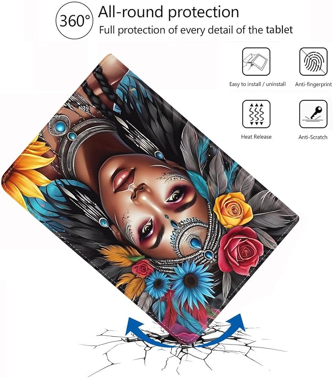 Case for iPad (A16) 11th Generation 11 Inch 2025 iPad 10th Generation 10.9 Inch 2022 Adjustable Stand Auto Wake/Sleep Smart Leather Case African American Black Girl
