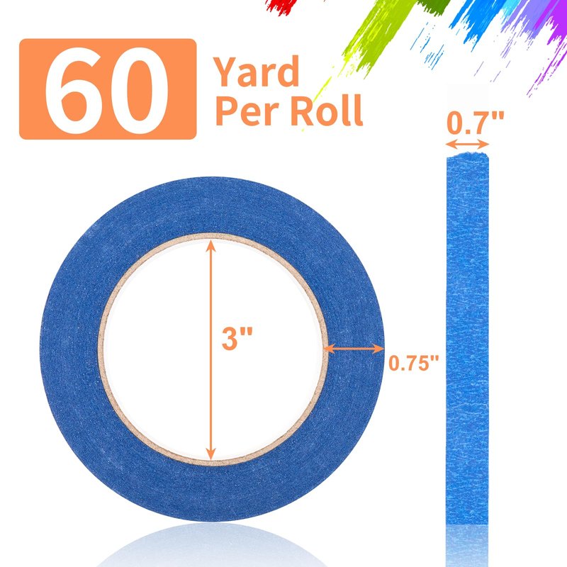 KICNIC Painter Tape, Blue Masking Tape 0.7 Inch x 60 Yard, 1 Roll Paper Craft Supplies, Removable Wide Clear Tape for Wall, Classroom, Artist, DIY Painting Tools & Home Improvement