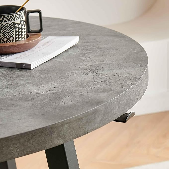 Modern Dining Table Set for 2, 37" Round MDF Living Coffee Table Industrial with 4 Seated Boucle Dining Chairs Upholstered, Metal Legs for Dining Hall, Living Room