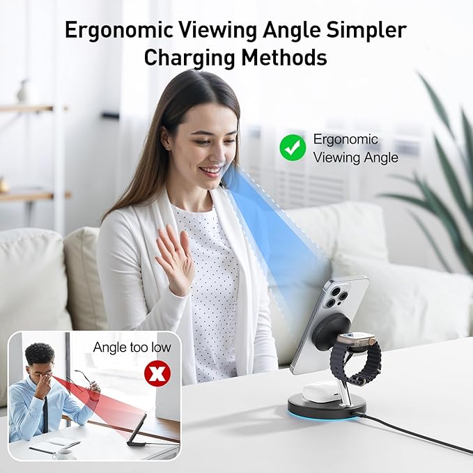 2025 3 in 1 Charging Station Compatible with Mag-Safe Charger Wireless Charger Stand for iPhone 16 15 14 13 12 Series Wireless Charging Station for AirPods Wireless Charging Stand for iWatch Series