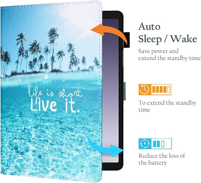 Fancity Case Fits Samsung Galaxy Tab A9/A11 Plus 11” 2025/2023 X210/X216 | Premium PU Leather Cover with Multi-Angles Pencil Holder Smart Wake Sleep for Galaxy Tab A9 A11 Plus X218 Beach