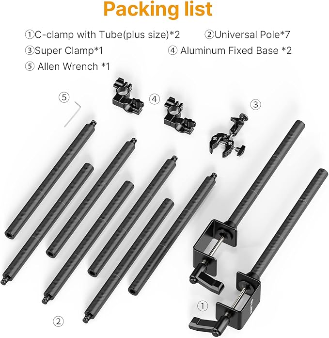 JUSMO LS15 Pro Camera Desk Mount, Aluminum Overhead Camera Mount Rig, Table Multi-Device Pole to Mount Magic Arm Clamp, DSLR, Cameras, Phone, Light, Microphone, Streaming, Studio, Max Load 22 lb