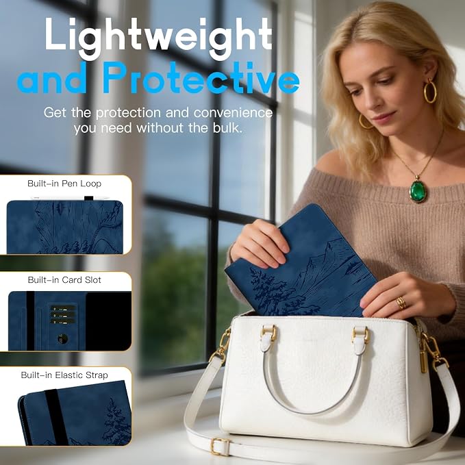 Galaxy Tab S10 Lite / S10 FE / S9 FE Case(10.9 Inch) Frozen Lake Premium Leather with Soft-Touch Feel Built-in Card Slots Adjustable Kickstand Slim and Lightweight ICY Blue