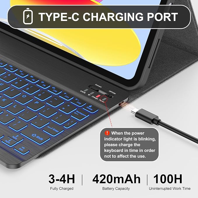 Soke for iPad (A16) 11th/10th Gen Case with Keyboard Black Marble | For iPad 11/10.9 inch(2025/2022) 7 Color Backlight Magnetic wireless Detachable Keyboard Case Built-in Pencil Holder