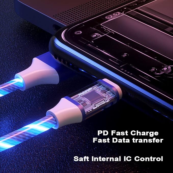IHAO Multi Ports Charger Cable 3 Combinations in One Cable USB A to USB C/Micro USB PD Fast Charging Cord Lighted Up LED Flowing Compatible with Almost All Kinds of Electric Device-39Inches Blue