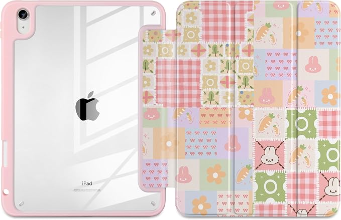 Case for iPad (A16) 11th Generation 11 inch 2025 /iPad 10th Gen 10.9 2022 - Aesthetic Cute Preppy Design Trifold Cover with Soft TPU Bumper Clear Back Auto Sleep/Wake Waves