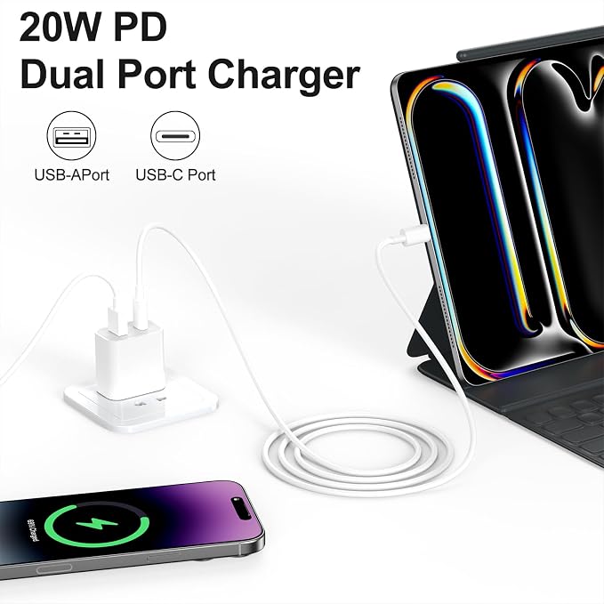 2 Pack 20W USB C Charger Block Dual Port Type C Fast Charging Wall Charger Power Adapter Brick Cube for iPhone 17 16 15 14 Plus/Pro/Pro Max/17 Air 13/12/11 XS/XR/X (White)