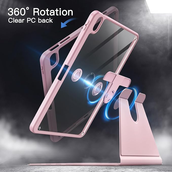 JETech Rotating Case ONLY for iPad Air 11-Inch M4/M3/M2 (2026/2025/2024) iPad Air 5/4 (2022/2020 5th/4th Generation 10.9-Inch) 360 Degree Rotation Protective Stand Cover Clear Back (Black)