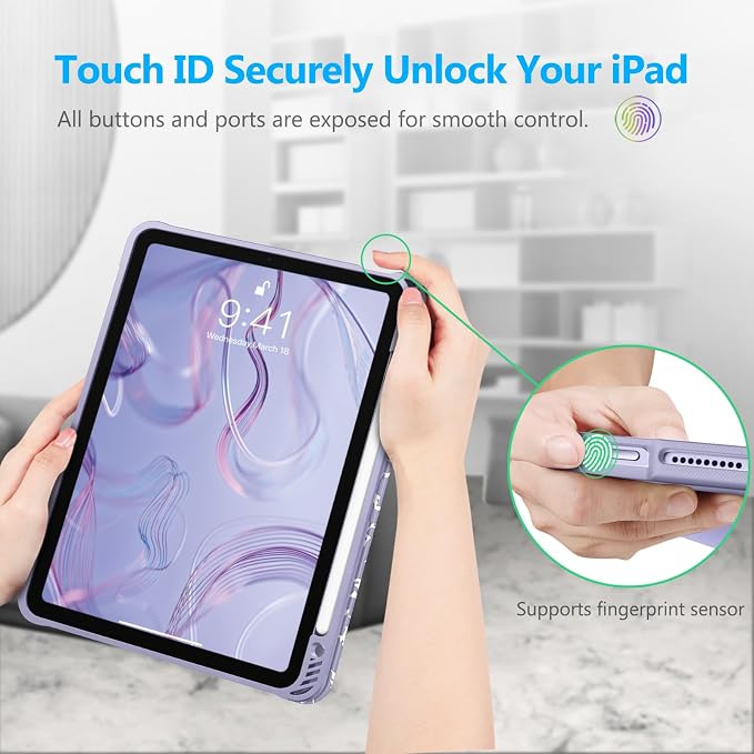 Fintie Slim Case for iPad Air 11-inch &amp iPad Air 5th/4th Generation 10.9 in | Tri-Fold Stand Flexible Soft TPU Back Cover Shockproof Protection Pencil Holder Scratch-Resistant Composition Lil