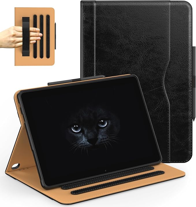 ZoneFoker for 10 Tablet Case (13th/11th Generation 2023/2021 Released) PU Leather Folio Cover with Multi-Angle Stand/Pen Holder Auto Wake/Sleep for 10/10 Plus Black+Black