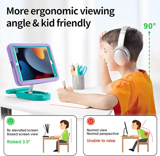 Kids Case for iPad 7th/8th/9th Gen 10.2 inchAdjustable Handle Stand(Black) | Adjustable Portrait/Landscape Stand/Drop Proof with Handle/KickstandChild Friendly Protective for iPad 10.2 2021/2020/201