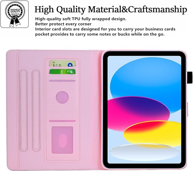 Case for iPad A16 11th Gen 11/10th Gen 10.9 2025/2022Notebook | Black PrintSlim Durable Foldable Stand PU Leather Pencil Holder Card Slot Auto Wake，Auto Sleep