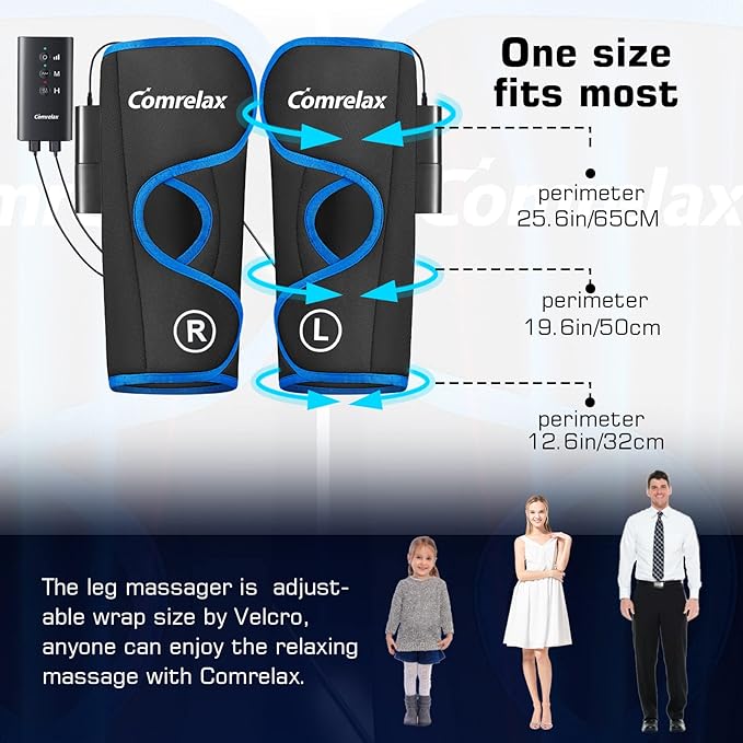 comrelax Rechargeable Leg Massager with Heat for Circulation Air Compression Pain Relief Calf Foot Massager Electric Machine Massage Handheld Controller 3 Intensities 3 Modes