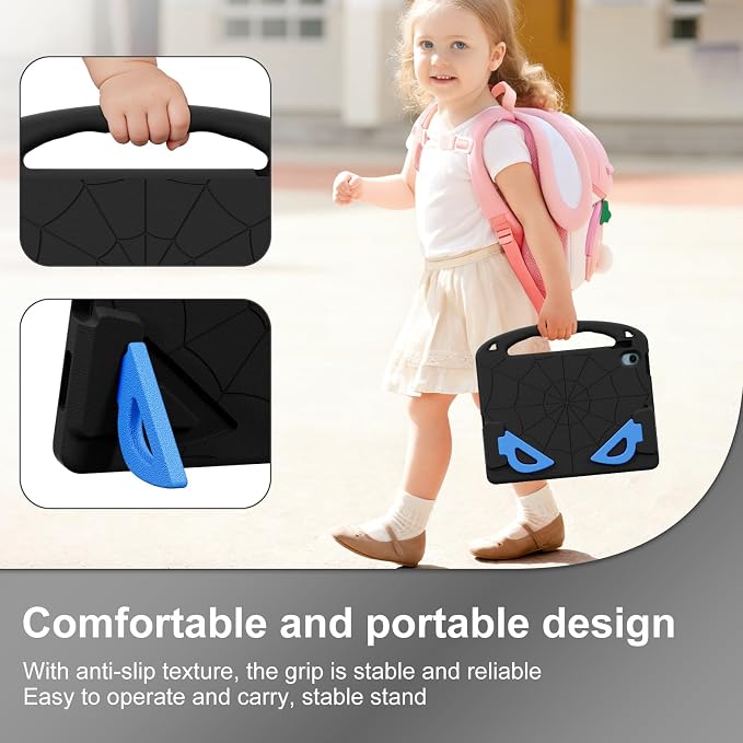 Kids Case for iPad Air 11-Inch (M4/M3/M2 2026/2025/2024) | iPad Air 5th Gen (2022) / 4th Gen (2020) 10.9 Shockproof Cover with Built-in Screen Protector and Stand (Black+Blue)