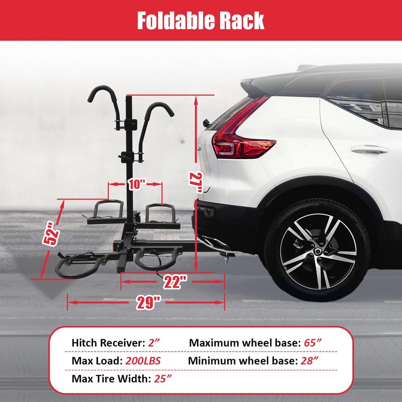FORWODE Bike Rack Hitch Mount Platform Style, 2-Bike 200 lbs Capacity, Wobble-Free, Tilting & Folding with Locking System, Heavy-Duty Steel, Fits Up to 5" Fat Tires, E-Bikes & MTB - 2" Receiver