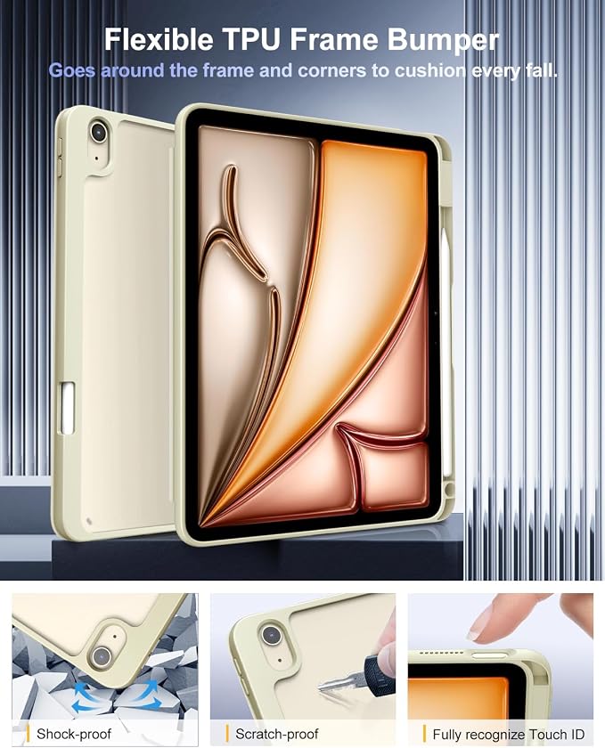 TiMOVO Case for iPad Air 11 M4/M3/M2 Air 5th/4th Gen 10.9 Sky Blue | Pencil Holder Slim Trifold Stand Protective Cover Clear Transparent Back Shell Auto Wake/Sleep