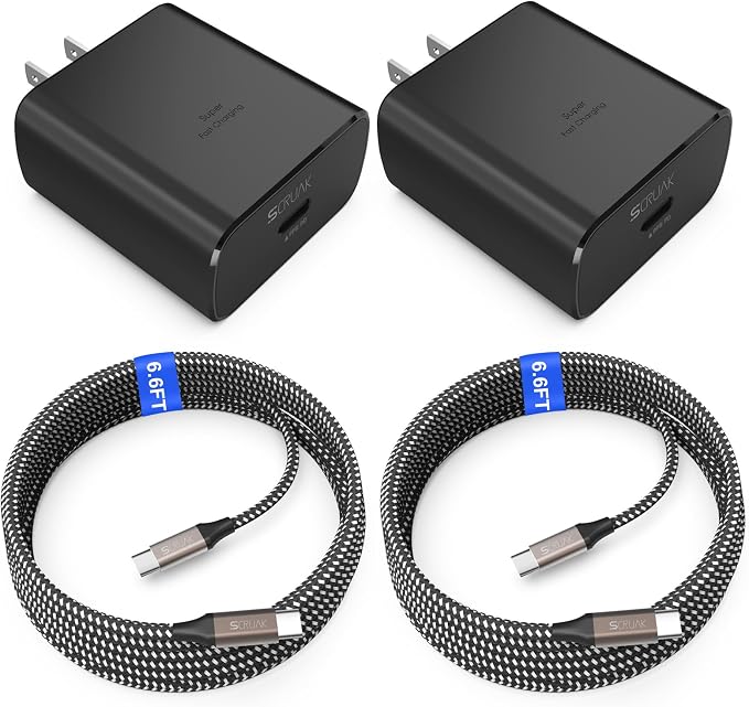 45W USB-C Charger2-Pack 45 Watt Super Fast Charger Type C Wall Charging Block with 2X 10FT Type C Cable for Cable for Samsung Galaxy S26 Ultra/S26/S25+/S25 Ultra/S24+/S23/S22Note 10/20 Tab S9...