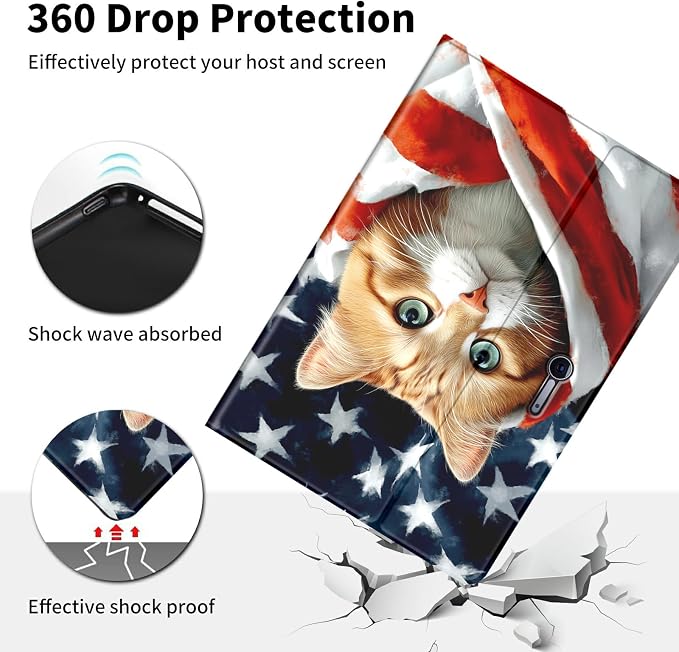 Case for Microsoft Surface Go 4/3/2/1 (2023/2021/2020/2018)-Slim PU Leather Lightweight Adjustable Stand Smart CoverAmerican Flag