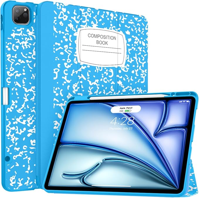 Soke Case for iPad Air 13 Inch (M4/M3/M22026-2024) iPad Pro 12.9 6th/5th Generation with Pencil Holder(2021 2022 Release)-[Apple Pencil Charging + Auto Wake/Sleep] Soft Back Cover Book Black