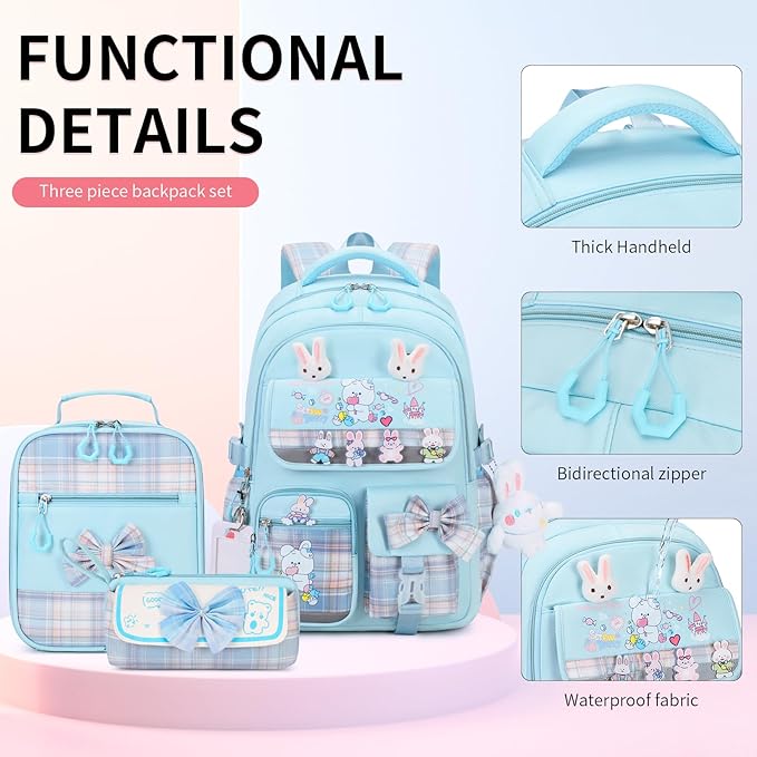 Girls Backpack 3pcs School Backpack with Lunch Box Teen Girl Backpack Set Cute Kids School Bag Bookbag for Teen Girls