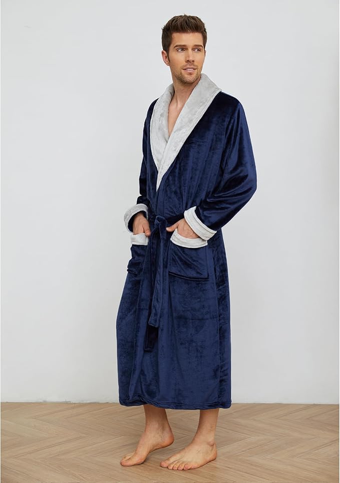 U2SKIIN Mens Fleece Robe Plush Collar Shawl Bathrobe