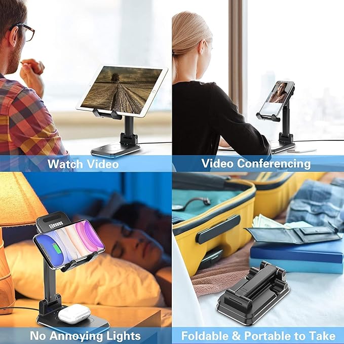 Dual 10W Wireless Charger Fast Foldable Compatible with Samsung Galaxy S25 Ultra Stand 2-Coils Charging Pad Slim