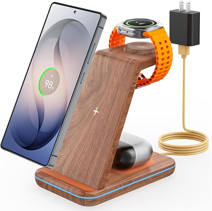 Wireless Charger for Samsung&ampAndroid: JoyGeek 3 in 1 Charging Station for S26/S25/S24/S23/S22/S21/S20/Note20/Z Fold&ampFlip Galaxy Watch8/7/6/5/4/3/Active2/1 Buds 3 Pro