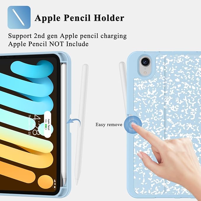 Case for iPad mini 7 (A17 Pro) 2024/Mini 6 2021 8.3-Book Black | Slim Lightweight Folio Stand Case Auto Wake/Sleep Soft TPU Back Cover with Pencil Holder for iPad mini 7th/6th Generation