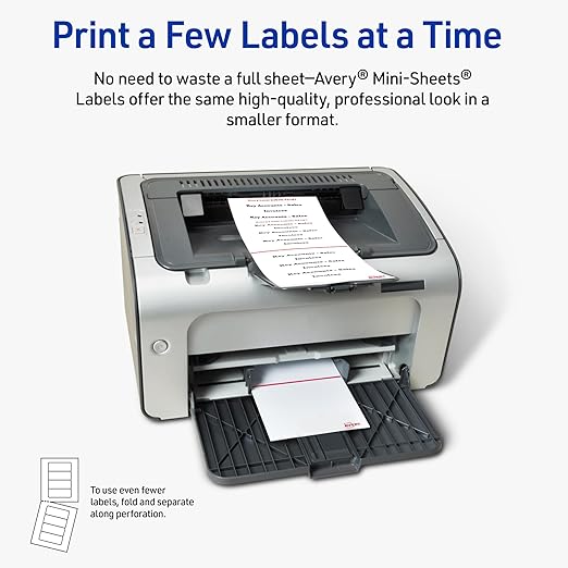 Avery Printable Mini-Sheets File Folder Labels, 2/3" x 3-7/16", Matte White, Permanent Adhesive, Laser/Inkjet Compatible, 300 Blank Stickers Total, Great for Printing a Few Labels at a Time (2181)
