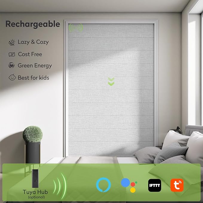 ZSTARR Smart Roman Shades Rechargeable Motorized Blinds with Remote Full Blackout Roman Window Shades Plain Fold Soft for Doors Bedroom, Custom Size (Gray)