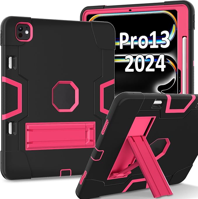for iPad Pro 13 Inch Case M4 (2024 Model 7th Generation) A2925 A2926 A3007 with Kickstand Silicone Cover Protective Case for iPad Pro 13” Black
