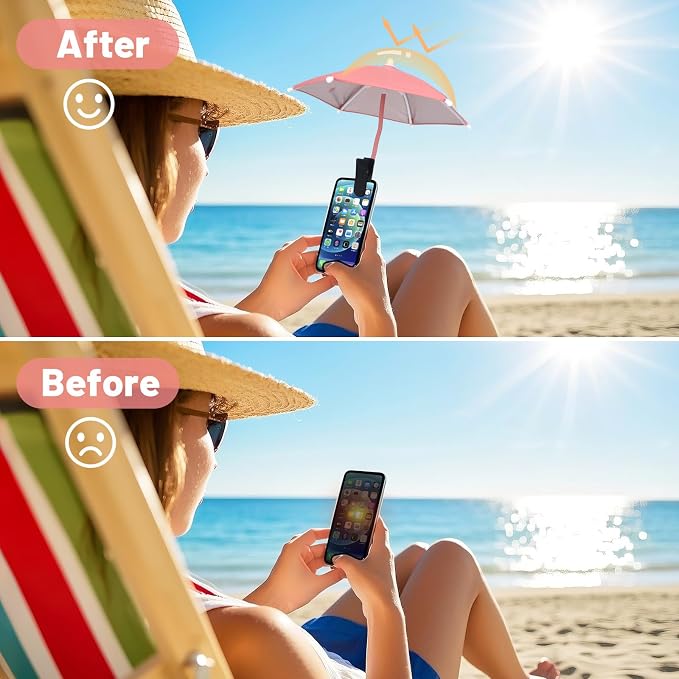 Mini Clip-on Phone Umbrella for Sun Flexible Adjustable Handle Cell Phone Umbrellas Sun Shade Protects from Sunlight and Glare Universal Fit for All Smartphones Black