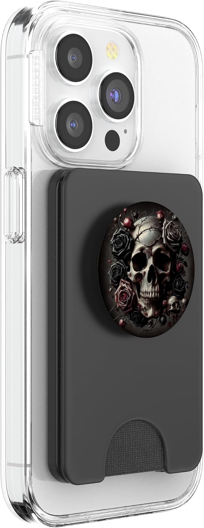 Skull and Roses Floral Black Dark Goth Horror Skull PopSockets PopGrip for MagSafe